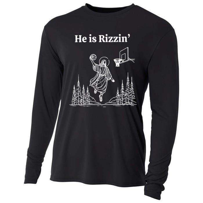 He Is Rizzin Funny Basketball Retro Christian Religious Cooling Performance Long Sleeve Crew