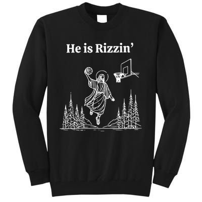 He Is Rizzin Funny Basketball Retro Christian Religious Tall Sweatshirt