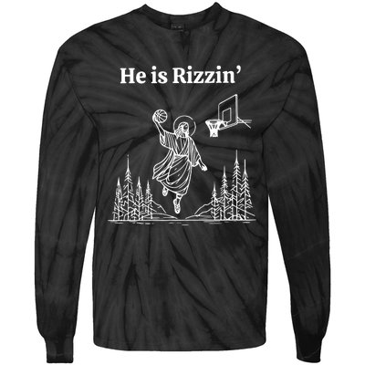 He Is Rizzin Funny Basketball Retro Christian Religious Tie-Dye Long Sleeve Shirt