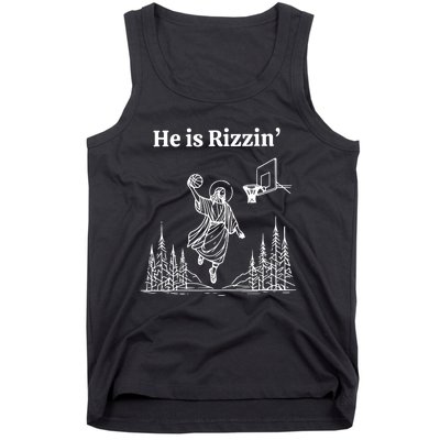 He Is Rizzin Funny Basketball Retro Christian Religious Tank Top