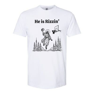 He Is Rizzin Funny Basketball Retro Christian Religious Softstyle CVC T-Shirt