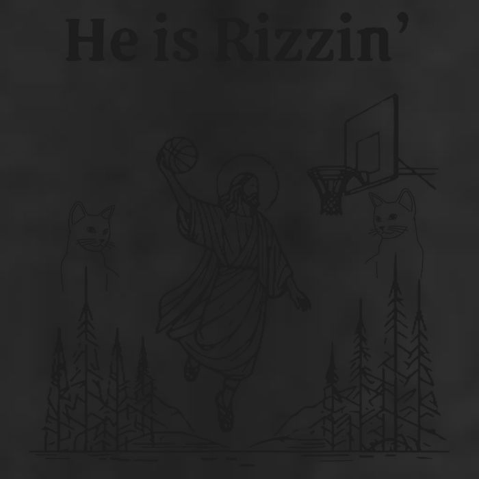 He Is Rizzin Funny Basketball Retro Christian Religious 7 Panel Mesh Trucker Snapback Hat