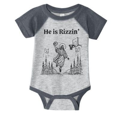 He Is Rizzin Funny Basketball Retro Christian Religious Infant Baby Jersey Bodysuit