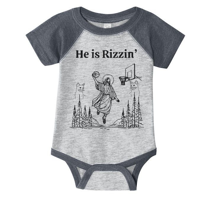 He Is Rizzin Funny Basketball Retro Christian Religious Infant Baby Jersey Bodysuit