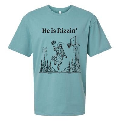 He Is Rizzin Funny Basketball Retro Christian Religious Sueded Cloud Jersey T-Shirt