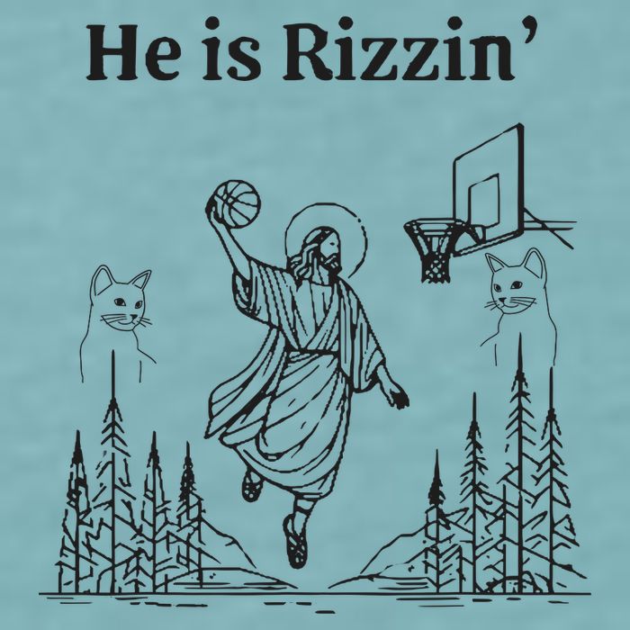 He Is Rizzin Funny Basketball Retro Christian Religious Sueded Cloud Jersey T-Shirt