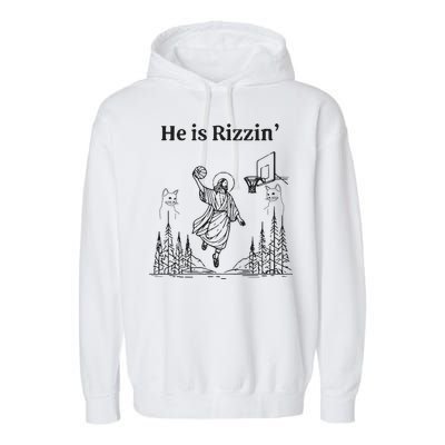 He Is Rizzin Funny Basketball Retro Christian Religious Garment-Dyed Fleece Hoodie