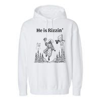 He Is Rizzin Funny Basketball Retro Christian Religious Garment-Dyed Fleece Hoodie
