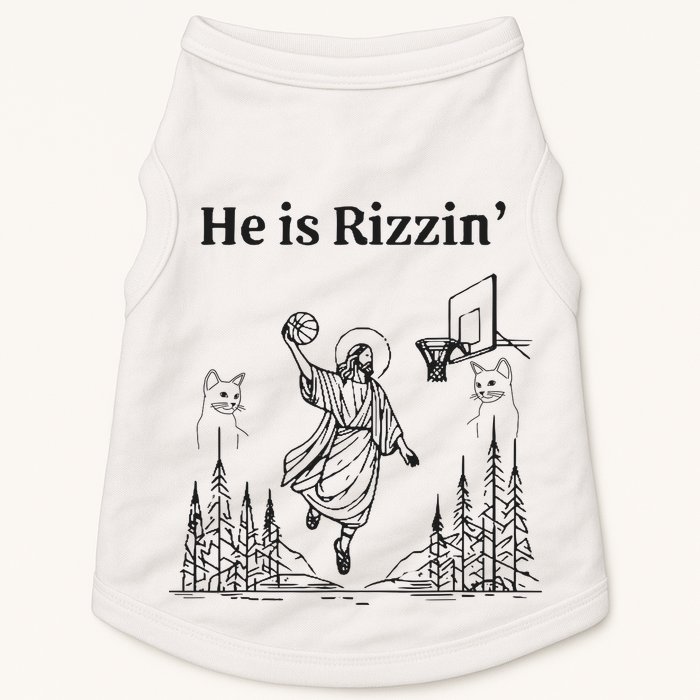 He Is Rizzin Funny Basketball Retro Christian Religious Doggie Tank