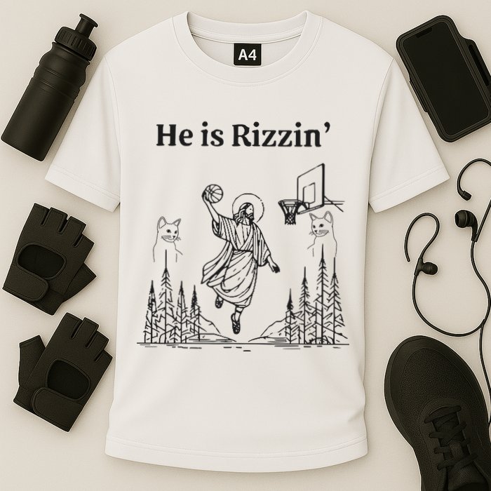 He Is Rizzin Funny Basketball Retro Christian Religious Performance Shirt