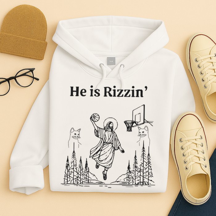 He Is Rizzin Funny Basketball Retro Christian Religious Hoodie