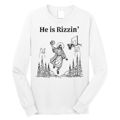 He Is Rizzin Funny Basketball Retro Christian Religious Long Sleeve Shirt