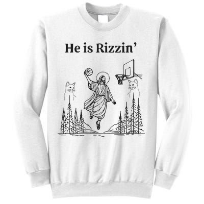 He Is Rizzin Funny Basketball Retro Christian Religious Sweatshirt