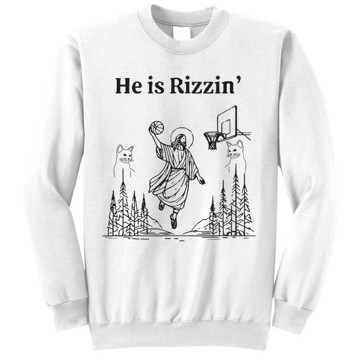 He Is Rizzin Funny Basketball Retro Christian Religious Sweatshirt