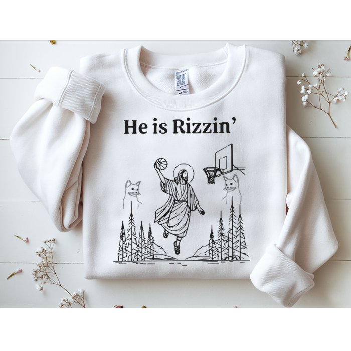 He Is Rizzin Funny Basketball Retro Christian Religious Sweatshirt