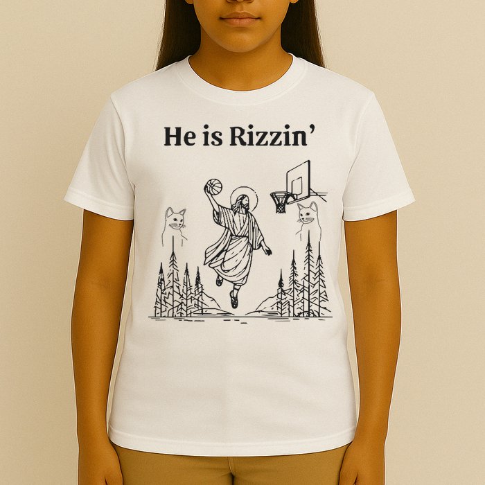 He Is Rizzin Funny Basketball Retro Christian Religious T-Shirt