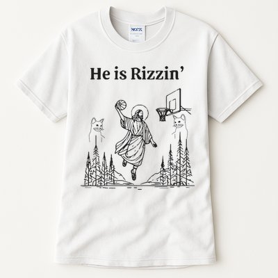 He Is Rizzin Funny Basketball Retro Christian Religious Tall T-Shirt