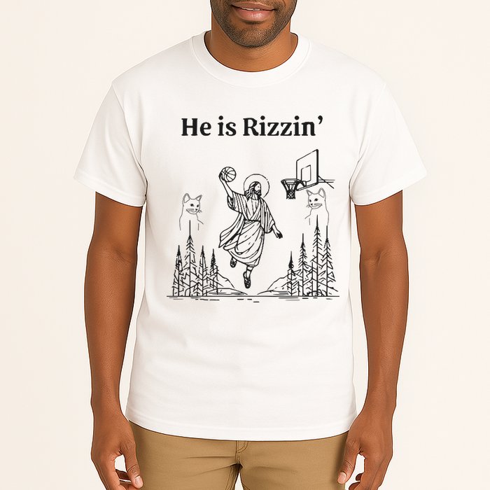 He Is Rizzin Funny Basketball Retro Christian Religious Tall T-Shirt