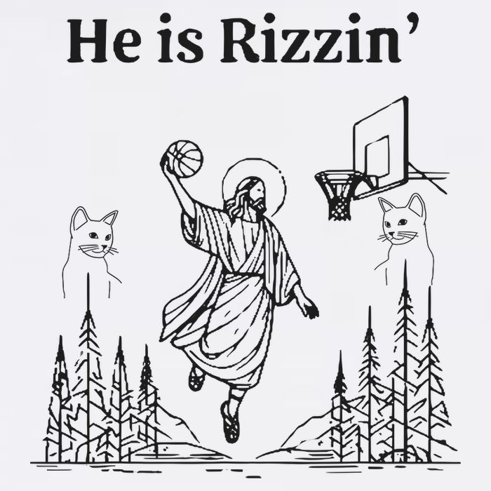 He Is Rizzin Funny Basketball Retro Christian Religious Bucket Hat