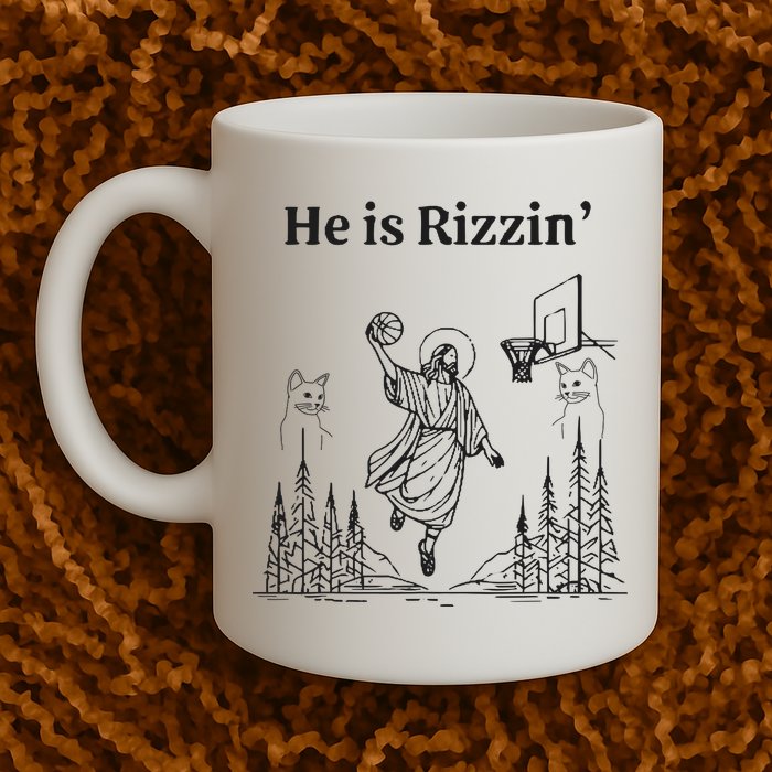 He Is Rizzin Funny Basketball Retro Christian Religious Mug