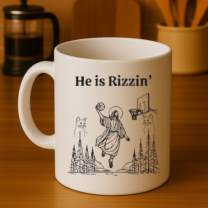 He Is Rizzin Funny Basketball Retro Christian Religious Mug