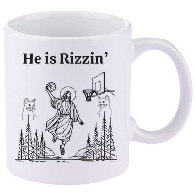 He Is Rizzin Funny Basketball Retro Christian Religious 11oz C Handle Ceramic Mug