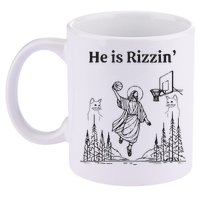 He Is Rizzin Funny Basketball Retro Christian Religious 11oz C Handle Ceramic Mug