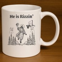 He Is Rizzin Funny Basketball Retro Christian Religious 11oz C Handle Ceramic Mug