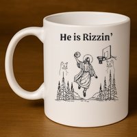 He Is Rizzin Funny Basketball Retro Christian Religious 11oz C Handle Ceramic Mug