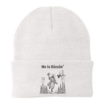 He Is Rizzin Funny Basketball Retro Christian Religious Beanie