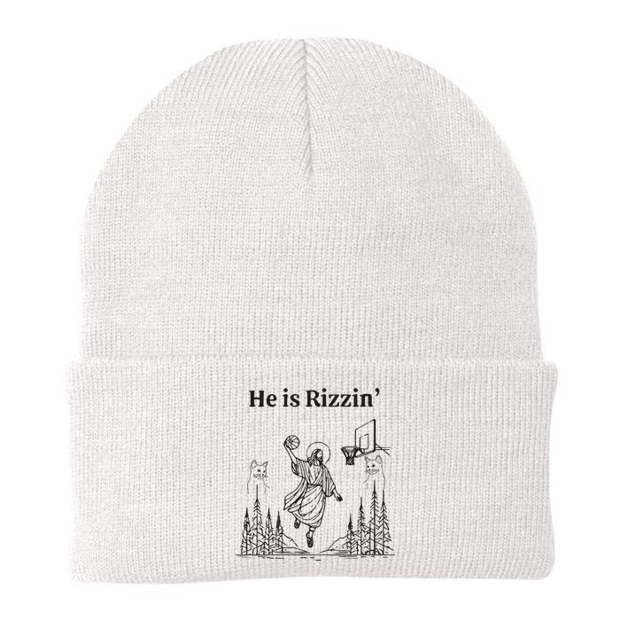 He Is Rizzin Funny Basketball Retro Christian Religious Beanie