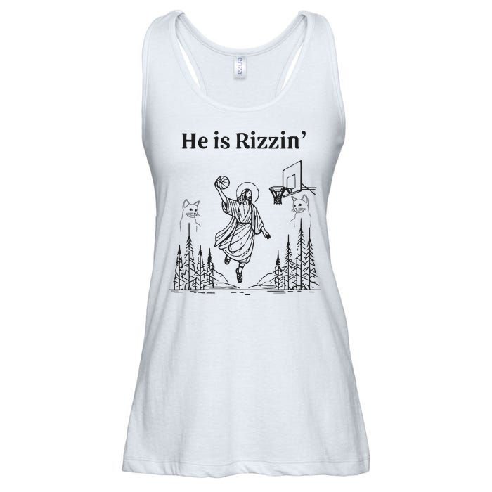 He Is Rizzin Funny Basketball Retro Christian Religious Ladies Essential Flowy Tank