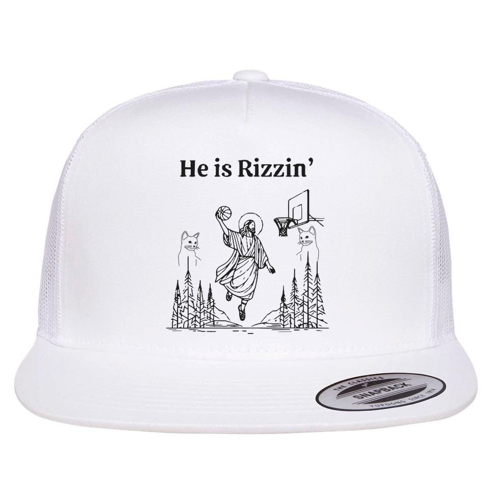 He Is Rizzin Funny Basketball Retro Christian Religious Flatbill Hat