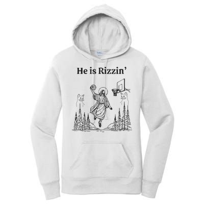 He Is Rizzin Funny Basketball Retro Christian Religious Women's Pullover Hoodie