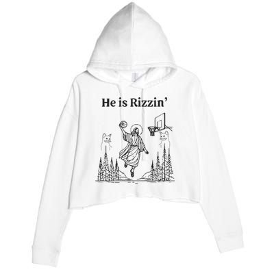 He Is Rizzin Funny Basketball Retro Christian Religious Crop Fleece Hoodie