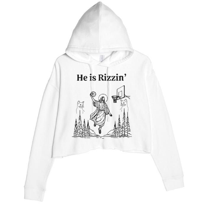 He Is Rizzin Funny Basketball Retro Christian Religious Crop Fleece Hoodie