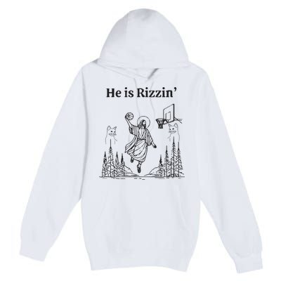 He Is Rizzin Funny Basketball Retro Christian Religious Premium Pullover Hoodie