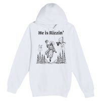 He Is Rizzin Funny Basketball Retro Christian Religious Premium Pullover Hoodie