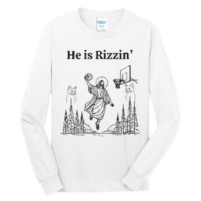 He Is Rizzin Funny Basketball Retro Christian Religious Tall Long Sleeve T-Shirt