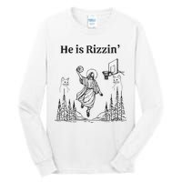 He Is Rizzin Funny Basketball Retro Christian Religious Tall Long Sleeve T-Shirt
