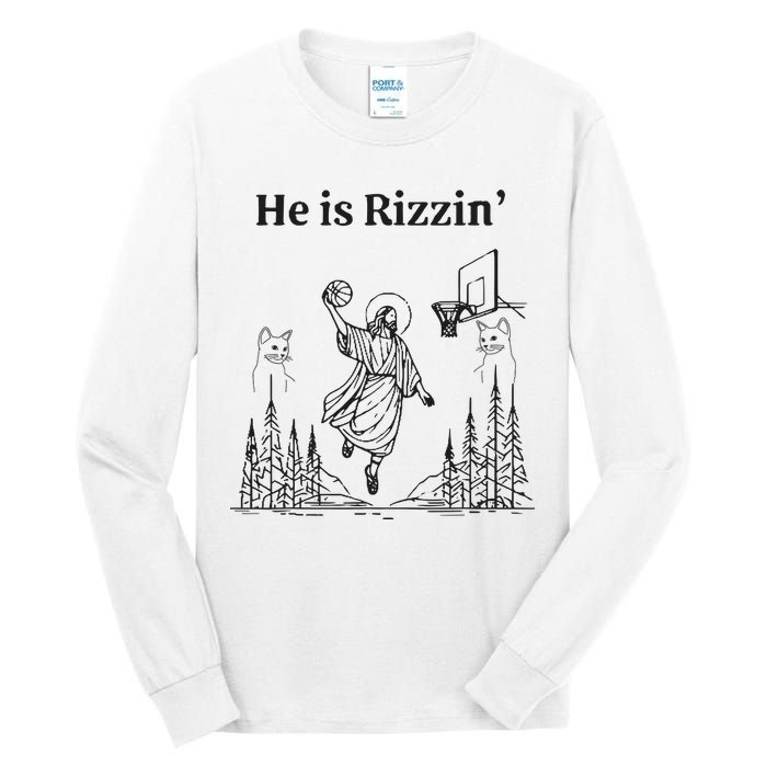 He Is Rizzin Funny Basketball Retro Christian Religious Tall Long Sleeve T-Shirt