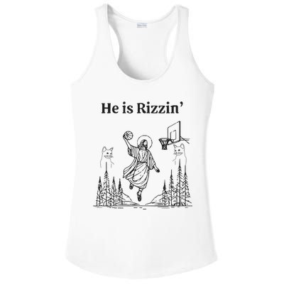 He Is Rizzin Funny Basketball Retro Christian Religious Ladies PosiCharge Competitor Racerback Tank