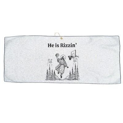He Is Rizzin Funny Basketball Retro Christian Religious Large Microfiber Waffle Golf Towel
