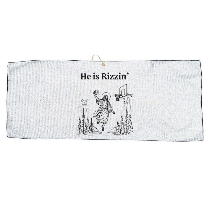 He Is Rizzin Funny Basketball Retro Christian Religious Large Microfiber Waffle Golf Towel