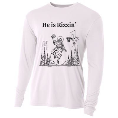 He Is Rizzin Funny Basketball Retro Christian Religious Cooling Performance Long Sleeve Crew