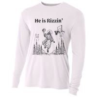 He Is Rizzin Funny Basketball Retro Christian Religious Cooling Performance Long Sleeve Crew