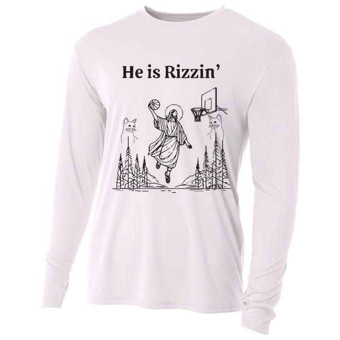 He Is Rizzin Funny Basketball Retro Christian Religious Cooling Performance Long Sleeve Crew