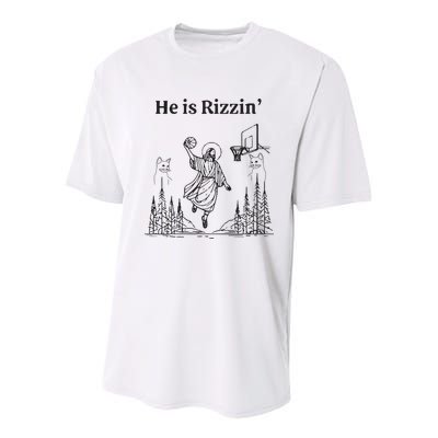 He Is Rizzin Funny Basketball Retro Christian Religious Youth Performance Sprint T-Shirt