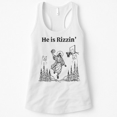 He Is Rizzin Funny Basketball Retro Christian Religious Womens Tank Top