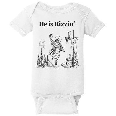 He Is Rizzin Funny Basketball Retro Christian Religious Baby Bodysuit
